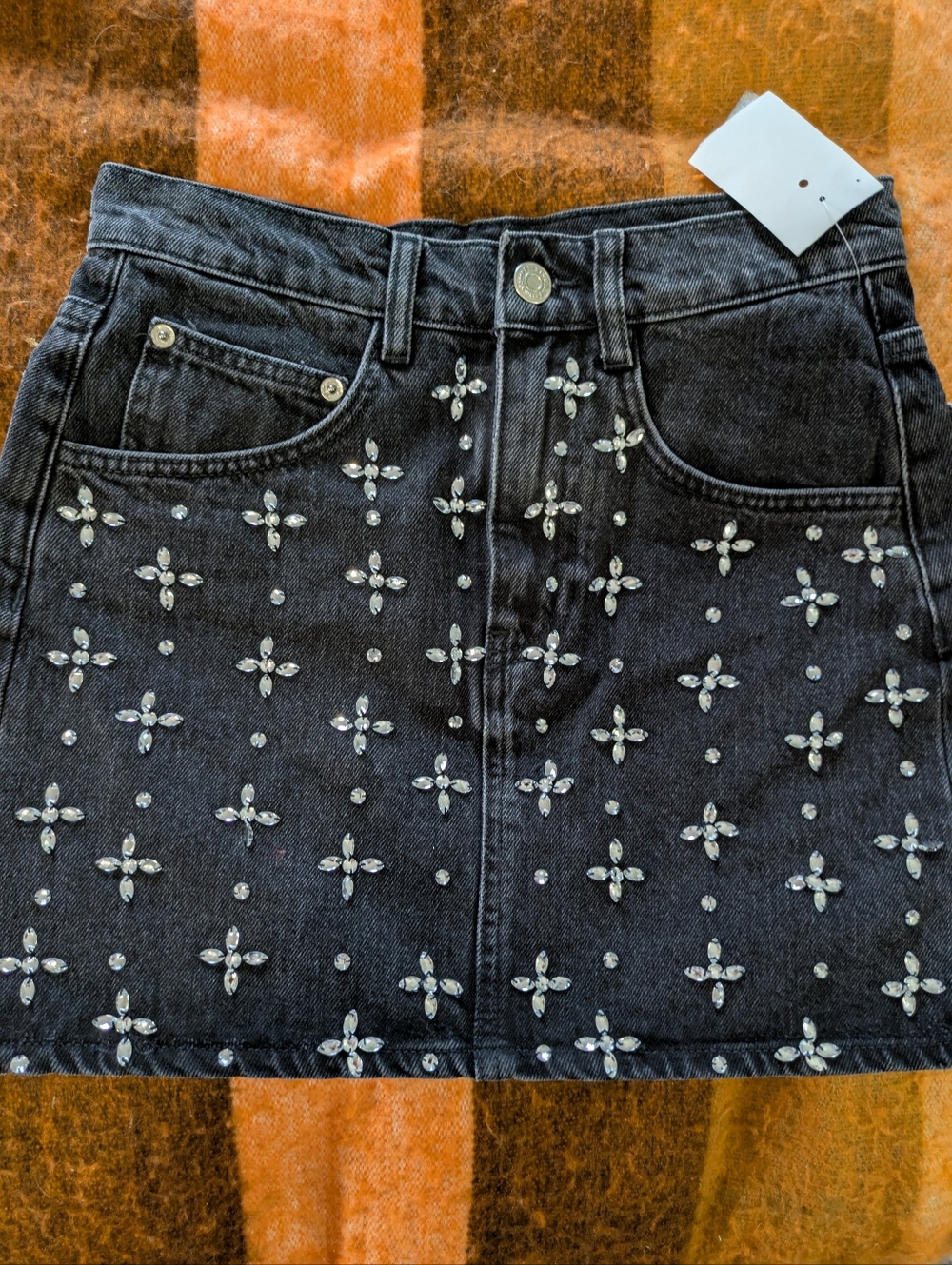 Maje Black Embellished Denim Mini Skirt